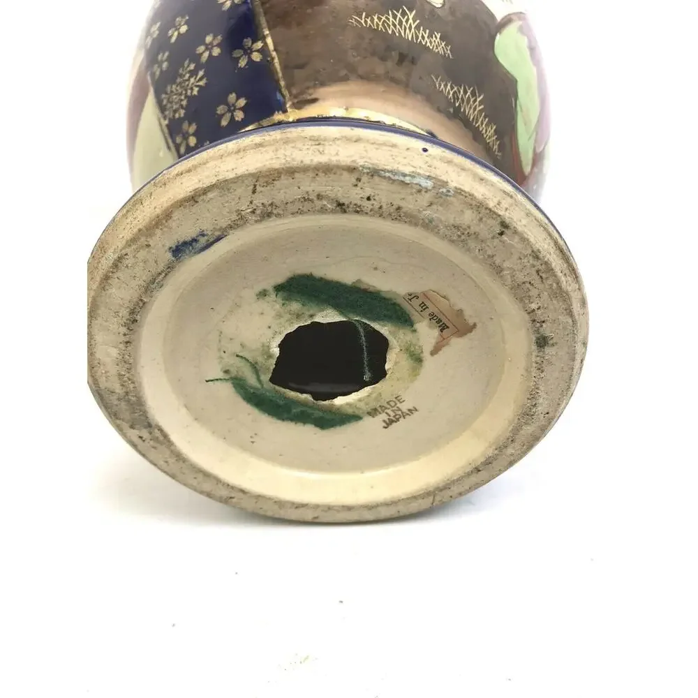 Japanese Vase 12' Geisha Girls Blue Gold Ancient Scene Asian Art Ceramic